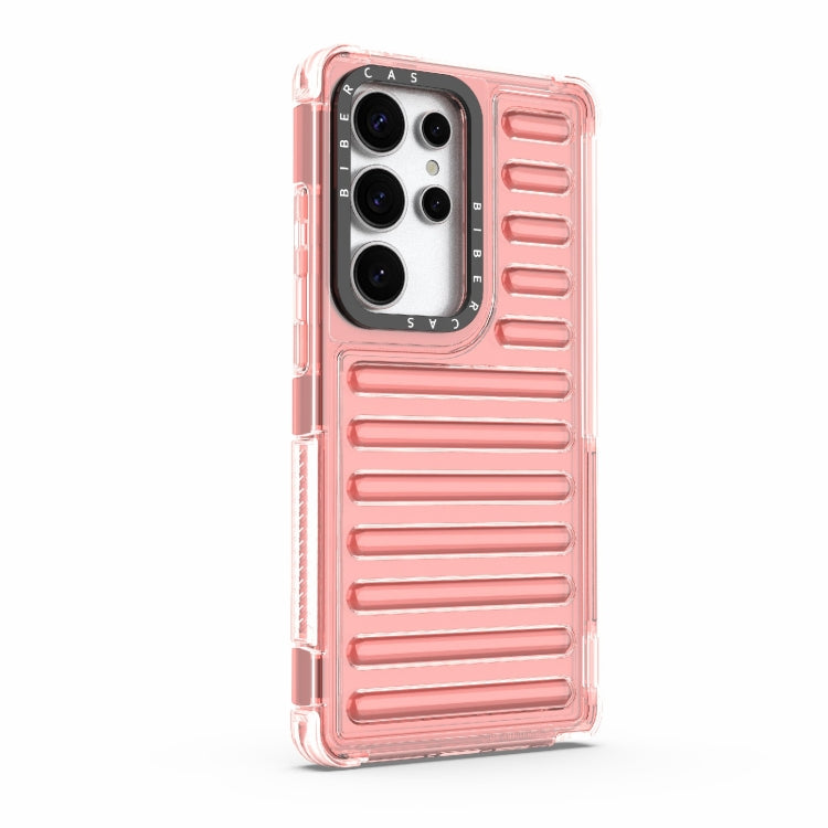 For Samsung Galaxy S25 Ultra 5G High Transparency TPU Hybrid PC Airbag Phone Case(Peach Red) by buy2fix
