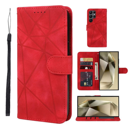 For Samsung Galaxy S25 Ultra 5G Skin Feel Geometric Lines Leather Phone Case(Red) by buy2fix