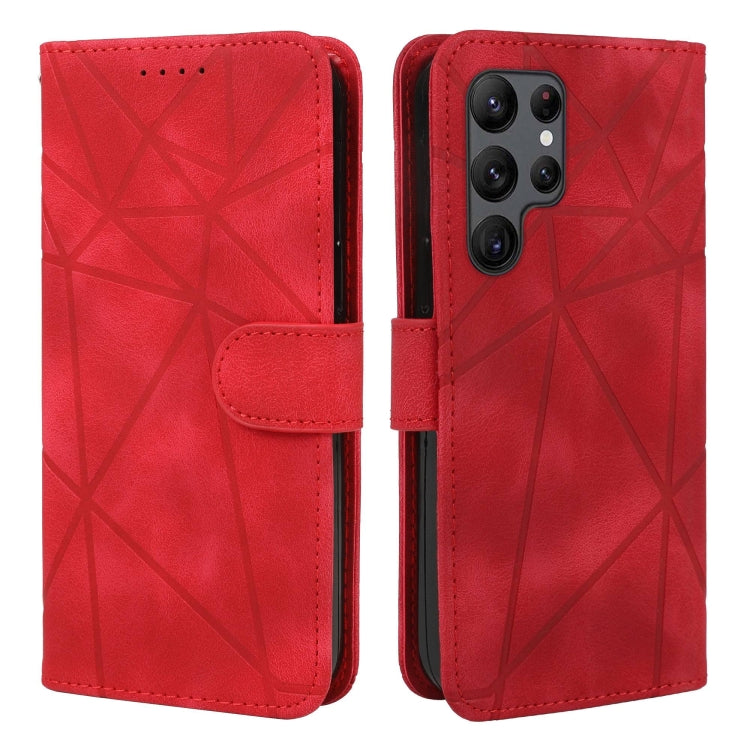 For Samsung Galaxy S25 Ultra 5G Skin Feel Geometric Lines Leather Phone Case(Red) by buy2fix