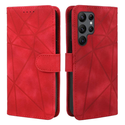 For Samsung Galaxy S25 Ultra 5G Skin Feel Geometric Lines Leather Phone Case(Red) by buy2fix