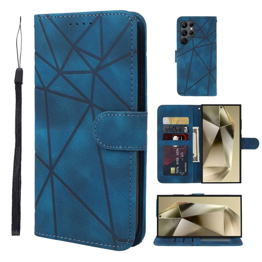 For Samsung Galaxy S25 Ultra 5G Skin Feel Geometric Lines Leather Phone Case(Blue) by buy2fix