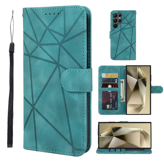 For Samsung Galaxy S25 Ultra 5G Skin Feel Geometric Lines Leather Phone Case(Green) by buy2fix