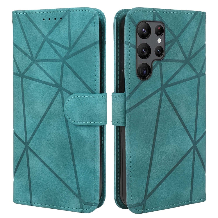 For Samsung Galaxy S25 Ultra 5G Skin Feel Geometric Lines Leather Phone Case(Green) by buy2fix