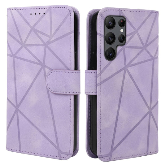 For Samsung Galaxy S25 Ultra 5G Skin Feel Geometric Lines Leather Phone Case(Purple) by buy2fix