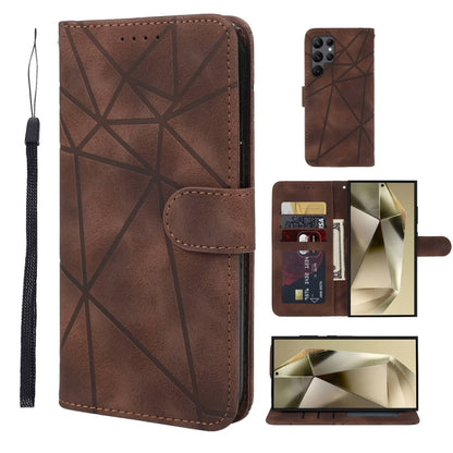 For Samsung Galaxy S25 Ultra 5G Skin Feel Geometric Lines Leather Phone Case(Brown) by buy2fix