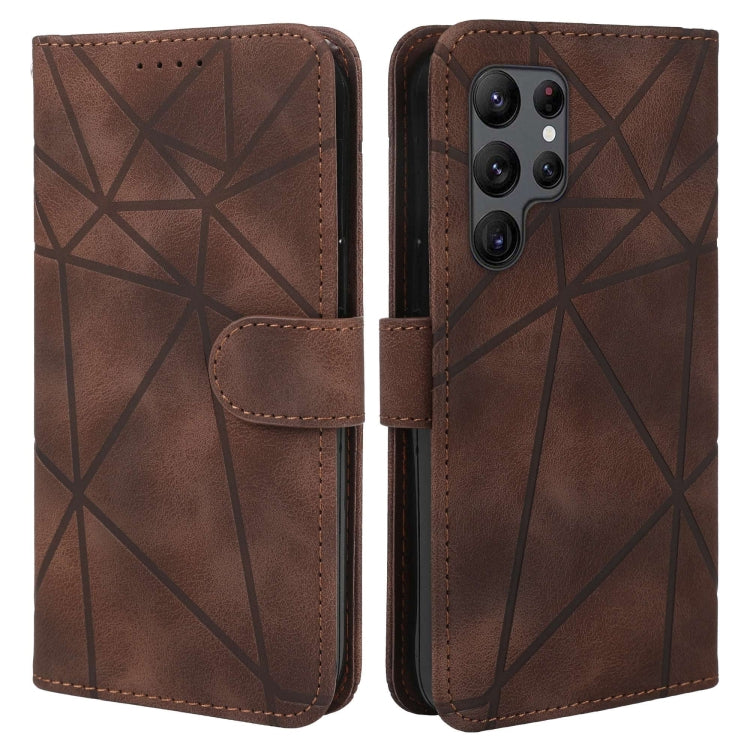 For Samsung Galaxy S25 Ultra 5G Skin Feel Geometric Lines Leather Phone Case(Brown) by buy2fix
