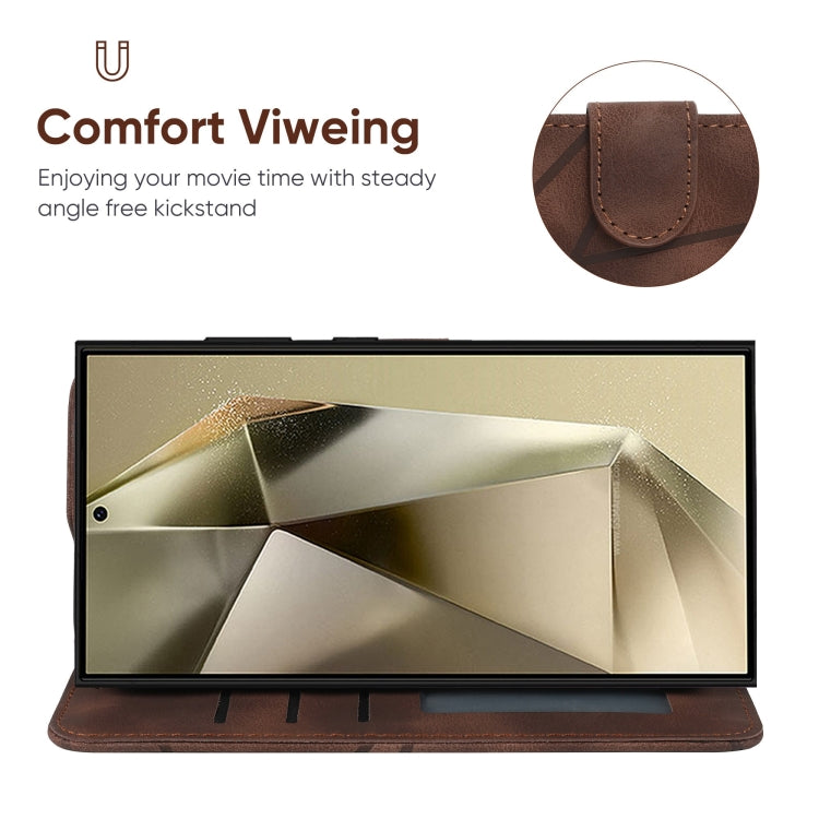 For Samsung Galaxy S25 Ultra 5G Skin Feel Geometric Lines Leather Phone Case(Brown) by buy2fix