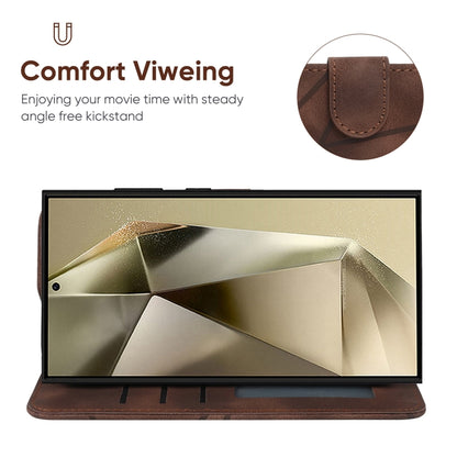 For Samsung Galaxy S25 Ultra 5G Skin Feel Geometric Lines Leather Phone Case(Brown) by buy2fix