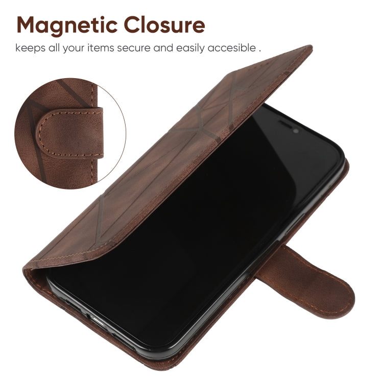 For Samsung Galaxy S25 Ultra 5G Skin Feel Geometric Lines Leather Phone Case(Brown) by buy2fix