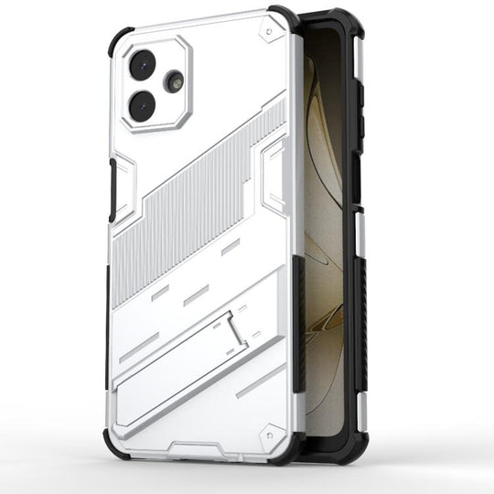 For Samsung Galaxy A07 4G Punk Armor 2 in 1 PC + TPU Shockproof Phone Case with Invisible Holder(White)