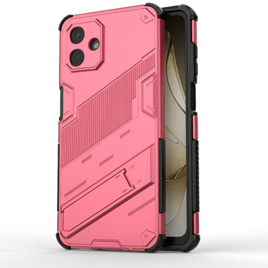 For Samsung Galaxy A07 4G Punk Armor 2 in 1 PC + TPU Shockproof Phone Case with Invisible Holder(Light Red)