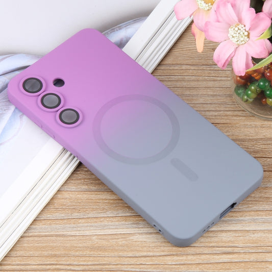 For Samsung Galaxy S25 5G Liquid TPU Silicone Gradient MagSafe Phone Case(Purple Grey) by buy2fix