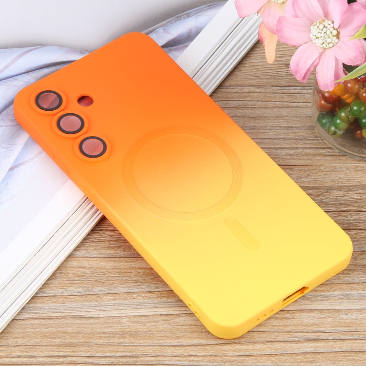For Samsung Galaxy S25 5G Liquid TPU Silicone Gradient MagSafe Phone Case(Orange Yellow) by buy2fix