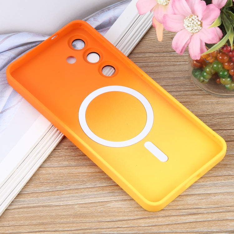 For Samsung Galaxy S25 5G Liquid TPU Silicone Gradient MagSafe Phone Case(Orange Yellow) by buy2fix