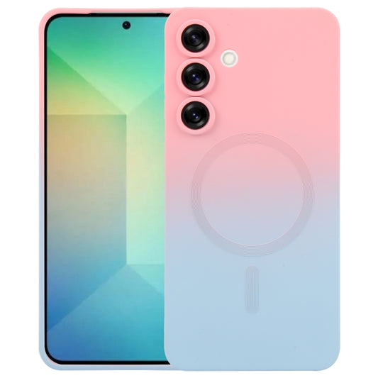 For Samsung Galaxy S25 5G Liquid TPU Silicone Gradient MagSafe Phone Case(Pink Blue) by buy2fix