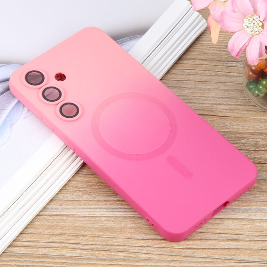 For Samsung Galaxy S25+ 5G Liquid TPU Silicone Gradient MagSafe Phone Case(Pink Red) by buy2fix