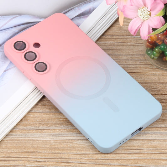 For Samsung Galaxy S25+ 5G Liquid TPU Silicone Gradient MagSafe Phone Case(Pink Blue) by buy2fix