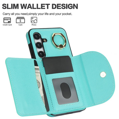 For Samsung Galaxy S25 5G Ring Holder Card Bag Skin Feel Phone Case(Green) by buy2fix