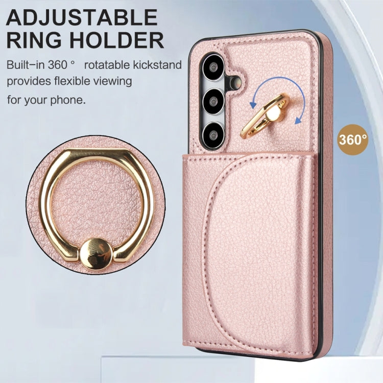 For Samsung Galaxy S25 5G Ring Holder Card Bag Skin Feel Phone Case(Rose Gold) by buy2fix