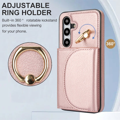 For Samsung Galaxy S25 5G Ring Holder Card Bag Skin Feel Phone Case(Rose Gold) by buy2fix