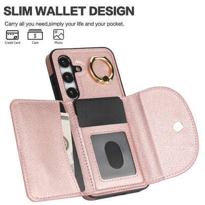 For Samsung Galaxy S25 5G Ring Holder Card Bag Skin Feel Phone Case(Rose Gold) by buy2fix