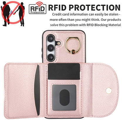 For Samsung Galaxy S25 5G Ring Holder Card Bag Skin Feel Phone Case(Rose Gold) by buy2fix