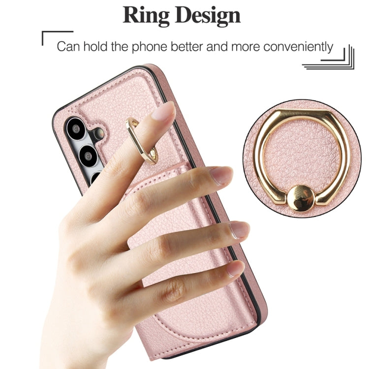 For Samsung Galaxy S25 5G Ring Holder Card Bag Skin Feel Phone Case(Rose Gold) by buy2fix