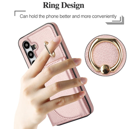 For Samsung Galaxy S25 5G Ring Holder Card Bag Skin Feel Phone Case(Rose Gold) by buy2fix