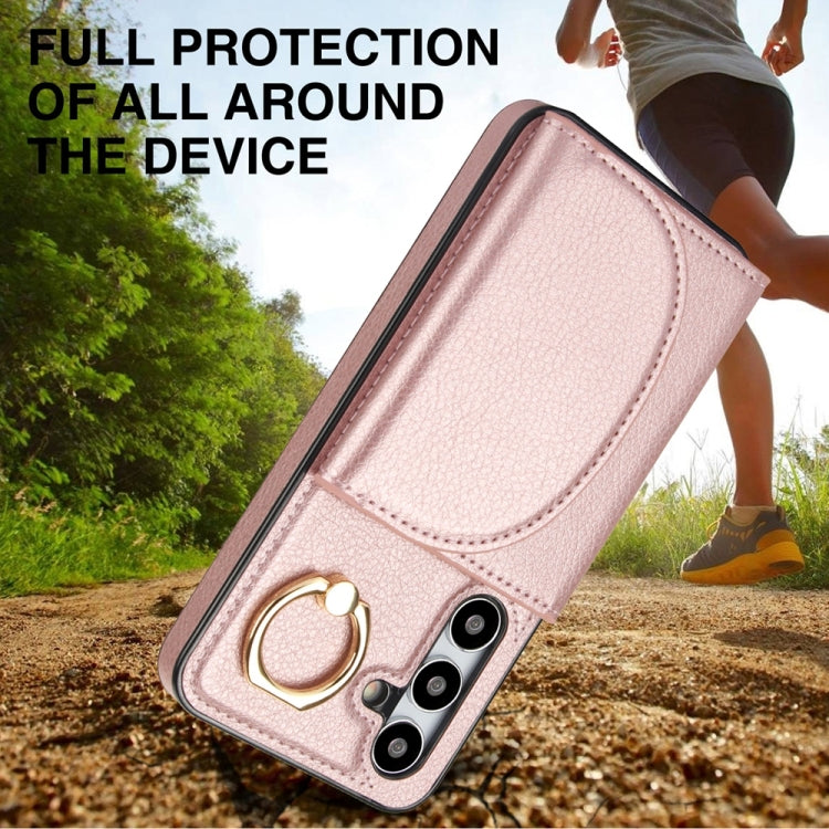 For Samsung Galaxy S25 5G Ring Holder Card Bag Skin Feel Phone Case(Rose Gold) by buy2fix