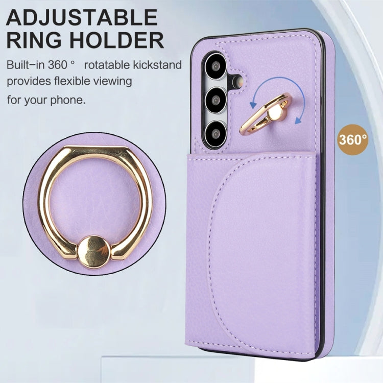 For Samsung Galaxy S25 5G Ring Holder Card Bag Skin Feel Phone Case(Purple) by buy2fix