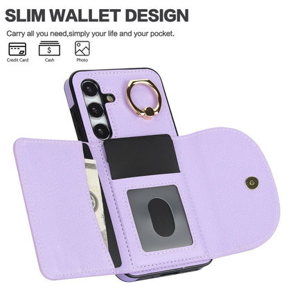 For Samsung Galaxy S25 5G Ring Holder Card Bag Skin Feel Phone Case(Purple) by buy2fix