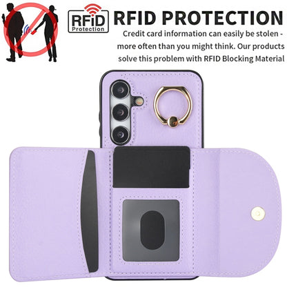 For Samsung Galaxy S25 5G Ring Holder Card Bag Skin Feel Phone Case(Purple) by buy2fix