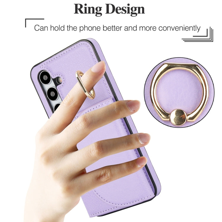 For Samsung Galaxy S25 5G Ring Holder Card Bag Skin Feel Phone Case(Purple) by buy2fix