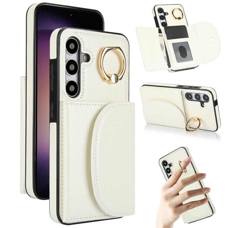 For Samsung Galaxy S25 5G Ring Holder Card Bag Skin Feel Phone Case(White) by buy2fix