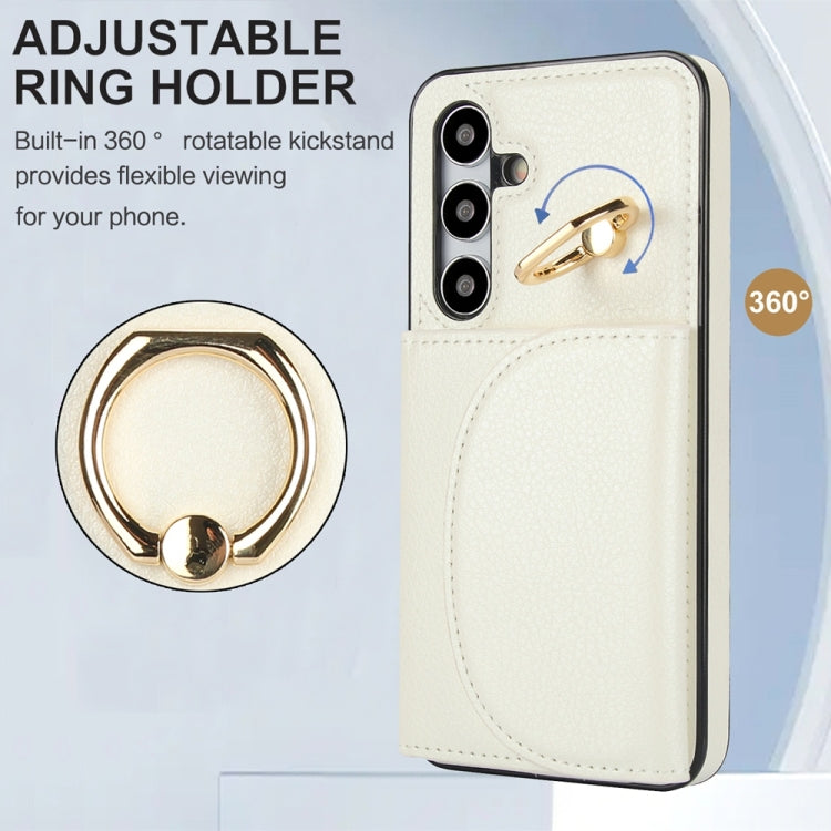 For Samsung Galaxy S25 5G Ring Holder Card Bag Skin Feel Phone Case(White) by buy2fix