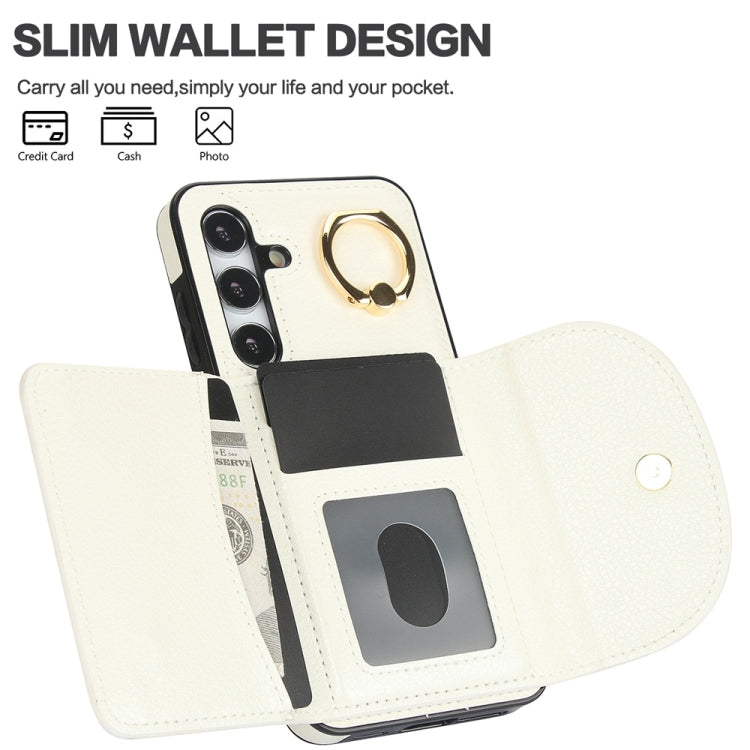 For Samsung Galaxy S25 5G Ring Holder Card Bag Skin Feel Phone Case(White) by buy2fix