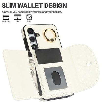 For Samsung Galaxy S25 5G Ring Holder Card Bag Skin Feel Phone Case(White) by buy2fix
