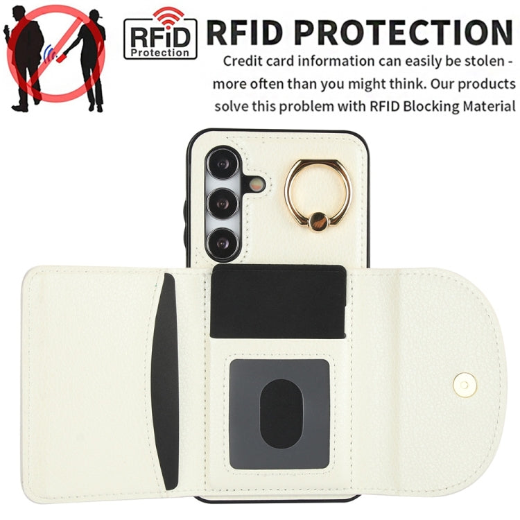 For Samsung Galaxy S25 5G Ring Holder Card Bag Skin Feel Phone Case(White) by buy2fix