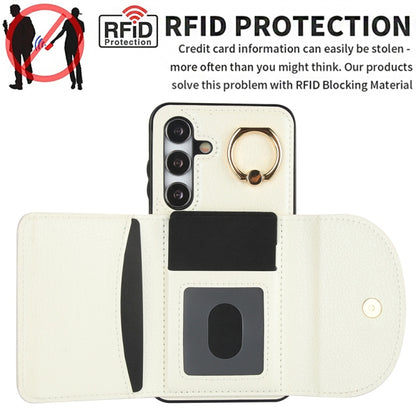 For Samsung Galaxy S25 5G Ring Holder Card Bag Skin Feel Phone Case(White) by buy2fix