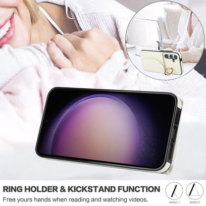 For Samsung Galaxy S25 5G Ring Holder Card Bag Skin Feel Phone Case(White) by buy2fix