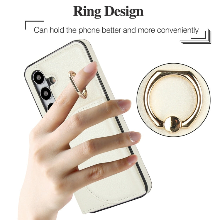 For Samsung Galaxy S25 5G Ring Holder Card Bag Skin Feel Phone Case(White) by buy2fix