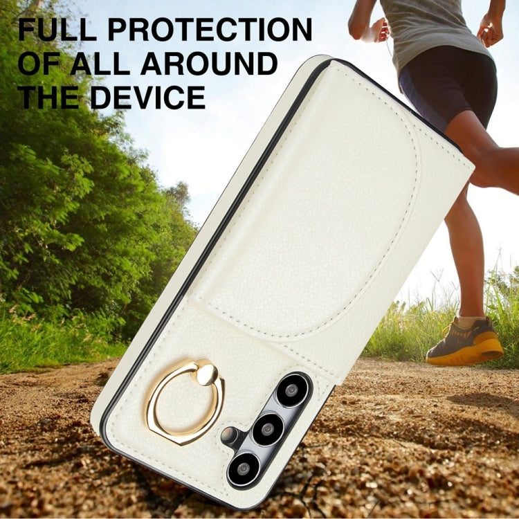 For Samsung Galaxy S25 5G Ring Holder Card Bag Skin Feel Phone Case(White) by buy2fix
