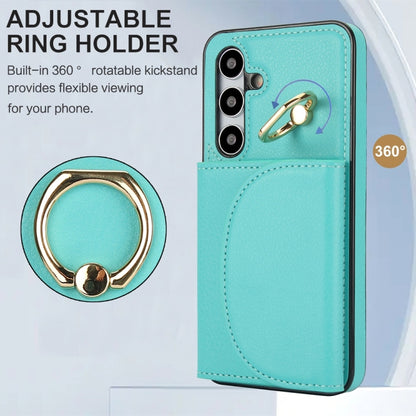 For Samsung Galaxy S25+ 5G Ring Holder Card Bag Skin Feel Phone Case(Green) by buy2fix
