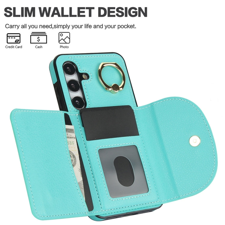 For Samsung Galaxy S25+ 5G Ring Holder Card Bag Skin Feel Phone Case(Green) by buy2fix