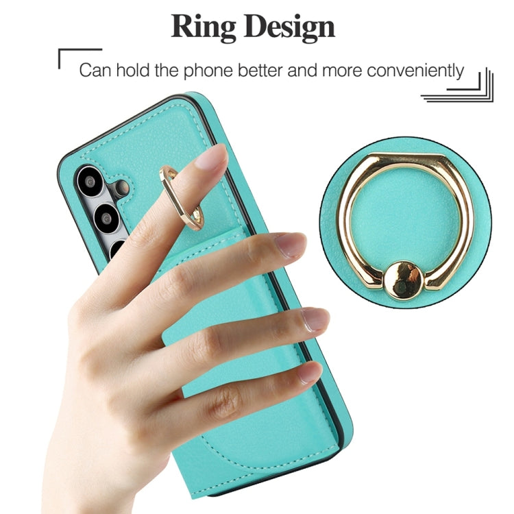 For Samsung Galaxy S25+ 5G Ring Holder Card Bag Skin Feel Phone Case(Green) by buy2fix