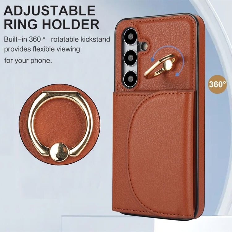 For Samsung Galaxy S25+ 5G Ring Holder Card Bag Skin Feel Phone Case(Brown) by buy2fix