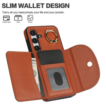 For Samsung Galaxy S25+ 5G Ring Holder Card Bag Skin Feel Phone Case(Brown) by buy2fix