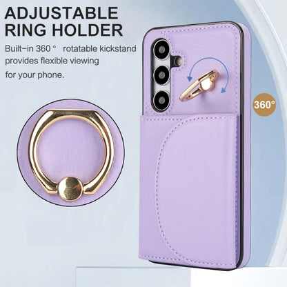 For Samsung Galaxy S25+ 5G Ring Holder Card Bag Skin Feel Phone Case(Purple) by buy2fix