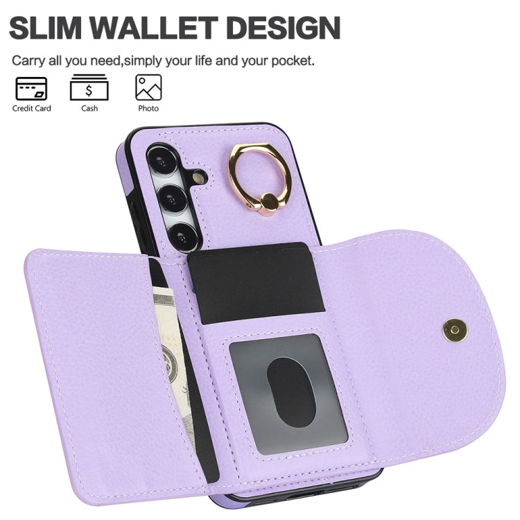 For Samsung Galaxy S25+ 5G Ring Holder Card Bag Skin Feel Phone Case(Purple) by buy2fix
