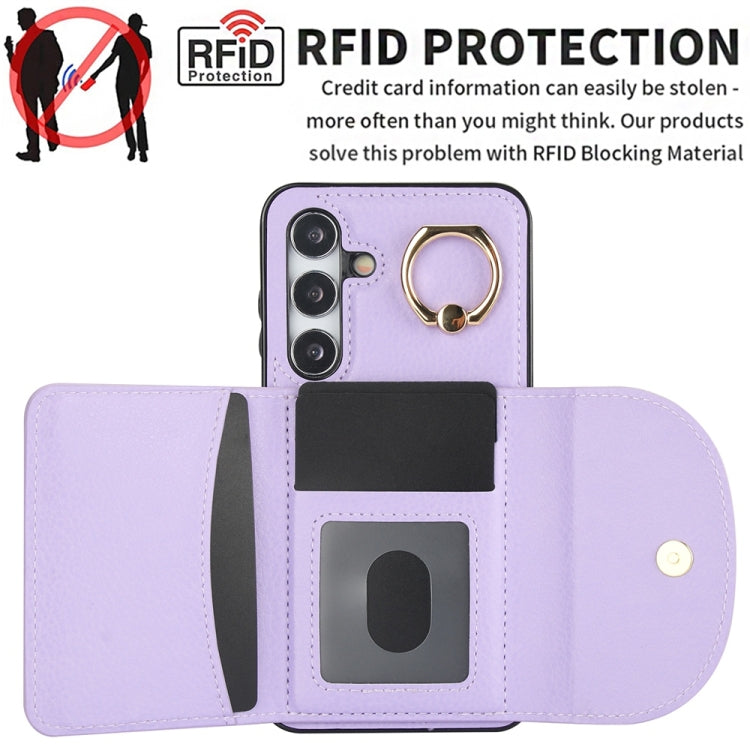 For Samsung Galaxy S25+ 5G Ring Holder Card Bag Skin Feel Phone Case(Purple) by buy2fix